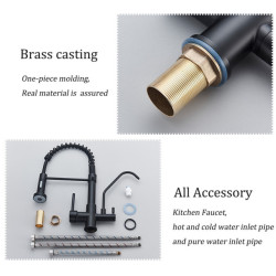 Brushed Nickel Filtered Tap Purified Water Tap for Kitchen Double Handles Single Hole Cold Hot Water Mixer Taps