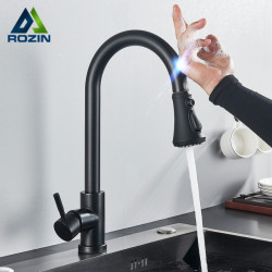 Rozin Smart Touch Kitchen Tap Black Poll Out Sensor Taps Brushed Gold 360 Rotated Crane Hot and Cold Water Mixer Taps