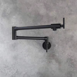 Brass Black Tap Wall Mounted Kitchen Tap Cold Water Single Hole Rotate Folding Spout