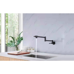 Brass Black Tap Wall Mounted Kitchen Tap Cold Water Single Hole Rotate Folding Spout