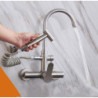 Kitchen Tap Multifunctional 304 stainless steel Nickel Hot & Cold Wall-mounted 360 Rotating Double hole Kitchen TapCP-025