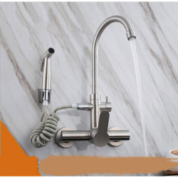 Kitchen Tap Multifunctional 304 stainless steel Nickel Hot & Cold Wall-mounted 360 Rotating Double hole Kitchen TapCP-025