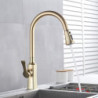 Brushed Gold Kitchen Tap Hot And Cold Water Mixer Tap For Kitchen Pull Out Mixer Crane 2 Function Spout Brass Water Mixer