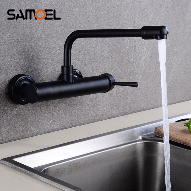 New Arrival Brass Wall Mounted Black Kitchen Mixers Dual Hole Single Handle Kitchen Taps B3302