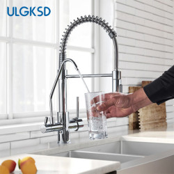 Purified Drinking Water Kitchen Tap Purified Water Mixer Tap 360 Rotation Chrome Dual Handle Tap Deck Mount Crane