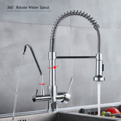 Purified Drinking Water Kitchen Tap Purified Water Mixer Tap 360 Rotation Chrome Dual Handle Tap Deck Mount Crane