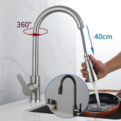 Brushed Nickel Kitchen Tap Pull Out Spout 360 Degree Rotation Kitchen Sink Mixer Tap Single Hole Stream Sprayer Head Deck Tap