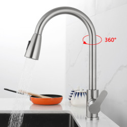 Brushed Nickel Kitchen Tap Pull Out Spout 360 Degree Rotation Kitchen Sink Mixer Tap Single Hole Stream Sprayer Head Deck Tap