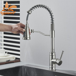 Brush Nickel Kitchen Tap Spring Hose Pull Out 3 Modes Spout Rotation Deck Mount Cold Hot Water Mixer Kitchen Sink Tap