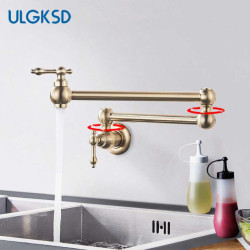 Brushed Gold Kitchen Tap Wall Mount Bathroom Basin Tap Cold Water Washing Tap Rotate Folding Spout Brass Vanity Sink Crane