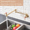 Brushed Gold Kitchen Tap Wall Mount Bathroom Basin Tap Cold Water Washing Tap Rotate Folding Spout Brass Vanity Sink Crane