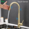 Gold Touch Sensor Kitchen Tap Single Hole Pull Out Spout Sink Mixer With Pull Down Stream Sprayer Black Deck Mounted Tap