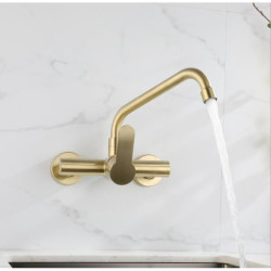 Kitchen Tap 304 stainless steel Wall Mounted Double Holes can rotation Nickel Gold Mixers Sink Tap Hot and Cold Water YY-815