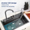 2023 Waterfall Sink Kitchen Stainless Steel Topmount Sink Large Single Slot Wash Basin With Multifunction Touch Waterfall Tap