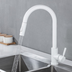 White Touch Kitchen Taps with Stainless Steel Pull Out Kitchen Mixer Tap Single Handle Pull Down Sensor Touch Kitchen Tap