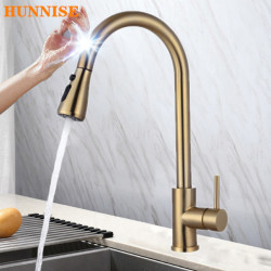 Touch Kitchen Tap of Brushed Gold Pull Out Kitchen Mixer Tap Intelligent Sensor Kitchen Tap Smart Touch Kitchen Sink Taps