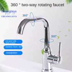 Stainless Steel Basin Taps Kitchen 360 Rotation Single Handle Bathroom Tap Hot Cold Water Sink Mixer Tap Shower Tap