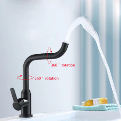 Stainless Steel Basin Taps Kitchen 360 Rotation Single Handle Bathroom Tap Hot Cold Water Sink Mixer Tap Shower Tap