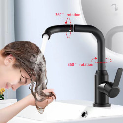 Stainless Steel Basin Taps Kitchen 360 Rotation Single Handle Bathroom Tap Hot Cold Water Sink Mixer Tap Shower Tap