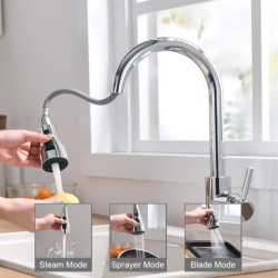 Kitchen Taps Brushed Nickel Pull Out Spout Stream Sprayer Head Hot Cold Taps Kitchen Sink Water Tap Deck Mounted Mixer Tap