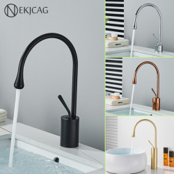 Matte Black Bathroom Basin Tap High/Medium/Short Style Hot And Cold Mixer 360 Rotating Deck Mounted Sink Tap Brass Crane