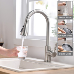 Kitchen Taps Brushed Nickel Pull Out Spout Stream Sprayer Head Hot Cold Taps Kitchen Sink Water Tap Deck Mounted Mixer Tap