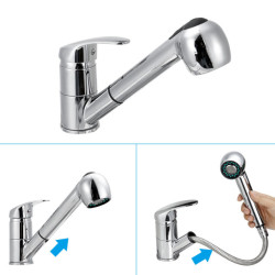 Kitchen Tap Solid Brass Single Hole Pull Out Spout Kitchen Sink Mixer Tap Stream Sprayer Head Silver Hot Cold Tap Mixer