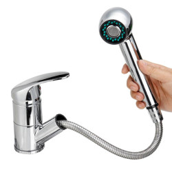 Kitchen Tap Solid Brass Single Hole Pull Out Spout Kitchen Sink Mixer Tap Stream Sprayer Head Silver Hot Cold Tap Mixer