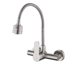 Wall Mounted Stream Sprayer Kitchen Tap Single Handle Dual Holes SUS304 Stainless Steel Flexible Hose Kitchen Mixer Taps