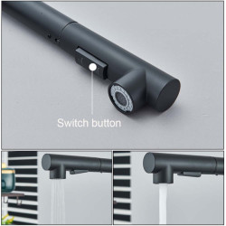 Kitchen Pull-out Tap Black SUS404 Tap 360 Rotation Dual Sprayer Hot Cold Water Tap Vessel Sink Mixer Tap Single Hole Tap