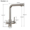 Brushed Nickel Filter Kitchen Tap Drinking Water Kitchen Tap Deck Mounted Dual Handles 3-Way Hot Cold Water Mixer