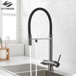 Kitchen Water Filter Tap Dual Spout Pure Drinking Water Mixer Tap Rotation Water Purification Feature Taps Kitchen Crane