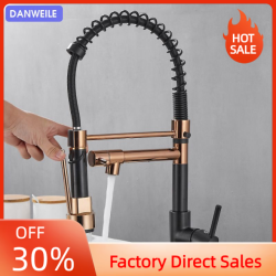 Kitchen Tap All Copper Pull-out Kitchen Sink Tap Double Outlet Water Cooled Hot Wash Vegetable Basin Spring Tap