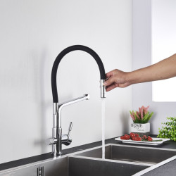 Filter Kitchen Tap Black Dual Spout Drinking Water Tap Mixer 360 Degree Rotation Hot Cold Water Purification Feature Tap