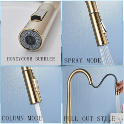 Thickened Brass Brushed Nickel Golden Kitchen Tap Pull Out Spray Kitchen Tap 360° Rotatble Hot Cold Sink Mixer Crane