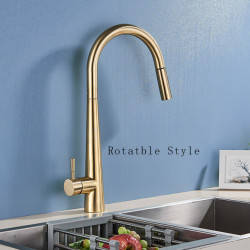 Thickened Brass Brushed Nickel Golden Kitchen Tap Pull Out Spray Kitchen Tap 360° Rotatble Hot Cold Sink Mixer Crane