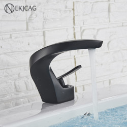 New Curved Bathroom Water Saving Basin Tap Matte Black Mixer Cold And Hot Deck Installation Sink Wash Tap