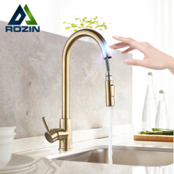 Rozin Smart Touch Kitchen Tap Brushed Gold Pull Out Sensor Taps Black/Nickel 360 Rotation Crane 2 Outlet Water Mixer Taps