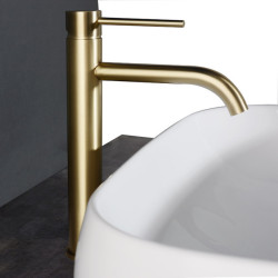 Brushed Gold Bathroom Basin Tap Cold And Hot Mixer Water Tap Deck Mounted Single Hole & Handle Tall Style Brushed Rose Gold