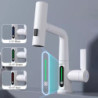 Waterfall Pull Out Kitchen Tap White Intelligent Digital Display Cold Hot Mixer Taps Rotatable Sink Lifting Basin Tap