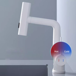 Waterfall Pull Out Kitchen Tap White Intelligent Digital Display Cold Hot Mixer Taps Rotatable Sink Lifting Basin Tap