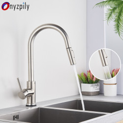 Brushed Nickel Mixer Tap Single Hole Pull Out Spout Kitchen Sink Mixer Tap Stream Sprayer Head Chrome/Black Kitchen
