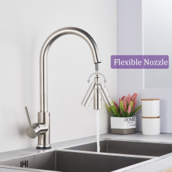 Brushed Nickel Mixer Tap Single Hole Pull Out Spout Kitchen Sink Mixer Tap Stream Sprayer Head Chrome/Black Kitchen