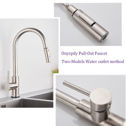 Brushed Nickel Mixer Tap Single Hole Pull Out Spout Kitchen Sink Mixer Tap Stream Sprayer Head Chrome/Black Kitchen