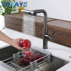 YCRAYS Black Kitchen Taps Gray Pull Out Rotation Waterfall Stream Sprayer Head Sink Mixer Brushed Nickle Water Tap Accessorie