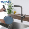 YCRAYS Black Kitchen Taps Gray Pull Out Rotation Waterfall Stream Sprayer Head Sink Mixer Brushed Nickle Water Tap Accessorie