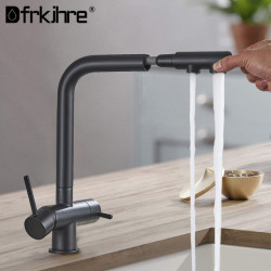 Black Filtered Kitchen Tap Pull Out Brass Purifier Tap 360 Rotation Dual Sprayer Drinking Water Tap Vessel Sink Mixer Tap