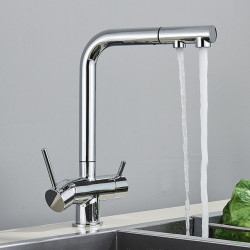 Black Filtered Kitchen Tap Pull Out Brass Purifier Tap 360 Rotation Dual Sprayer Drinking Water Tap Vessel Sink Mixer Tap