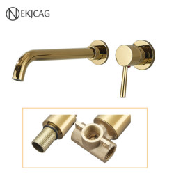 Wall Mounted Basin Tap Polished Gold Bathroom Sink Tap Bathtub Mixer Single Handle Hot And Cold Water Set Matte Black