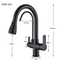 Quyanre Matte Black Filtered Crane For Kitchen Pull Out Spray 360 Rotation Water Filter Tap Three Ways Sink Mixer Kitchen Tap